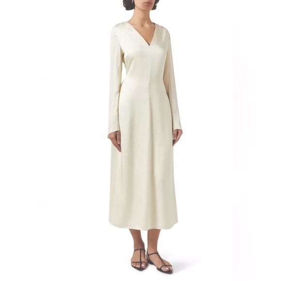 JIL SANDER Cream Wool Knit V-Neck Dress - Picture 2 of 14